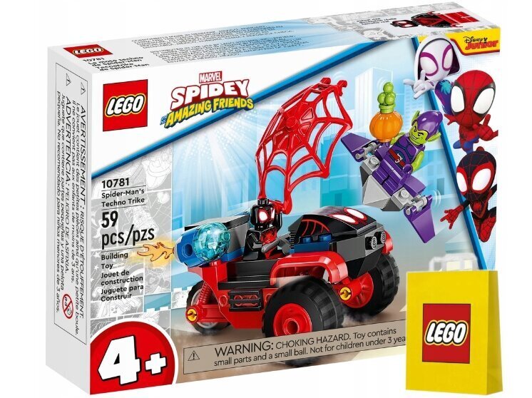 10781 LEGO Super Heroes Tech trīsritenis Zirnekļcilvēks un plīša spilvena kaķis, 50 cm цена и информация | Konstruktori | 220.lv