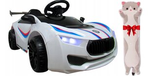 Vienvietīgs elektromobiļa kabriolets BMW R-sport, balts un plīša spilvens Cat, 50 cm cena un informācija | Bērnu elektroauto | 220.lv