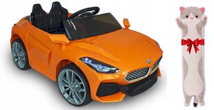 Vienvietīga automašīna BMW, oranža un plīša spilvens Cat, 50 cm цена и информация | Электромобили для детей | 220.lv