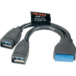 Akasa internal USB CABEL USB 3.0 19pin on 2 x USB3.0 Type-A (F) / AK-CBUB09-15BK / 15cm цена и информация | Savienotājkabeļi | 220.lv