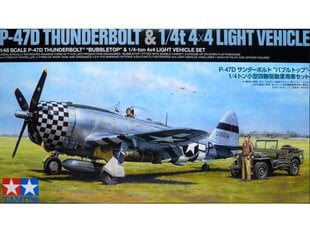 Сборная пластиковая модель. Tamiya - Republic P-47D Thunderbolt "Bubbletop" & 1/4 ton 4x4 Light Vehicle Set, 1/48, 25214 цена и информация | Конструкторы и кубики | 220.lv