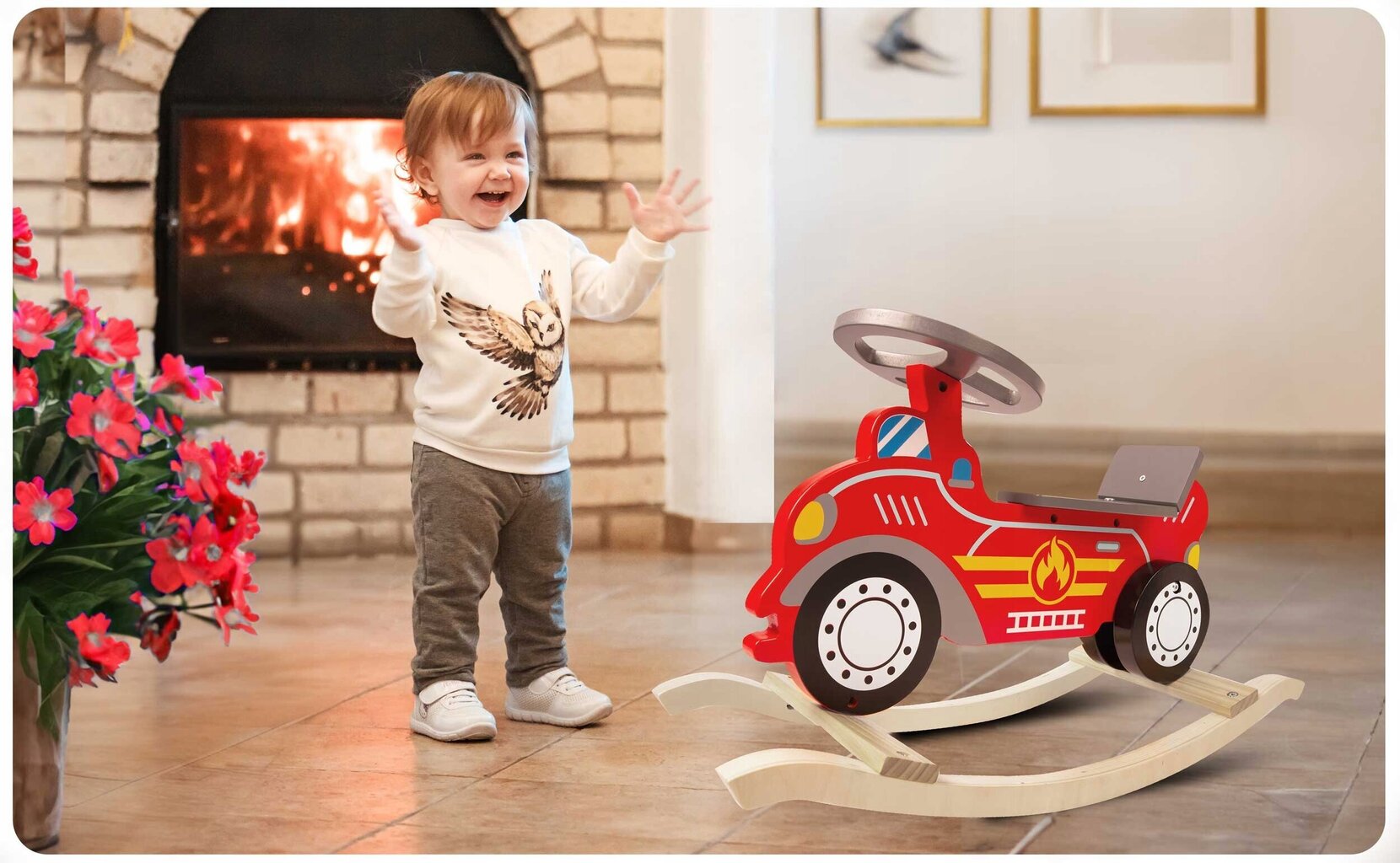 Šūpojošā koka ugunsdzēsēju mašīna Rico KIDS cena un informācija | Rotaļlietas zīdaiņiem | 220.lv