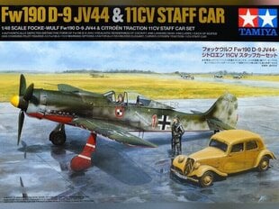 Transportlīdzekļu komplekts Tamiya Focke-Wulf Fw190 D-9 JV44 & Citroen 11CV Staff Car Set, 1/48, 25213 cena un informācija | Konstruktori | 220.lv