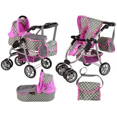 Leļļu rati 2in1 Lean Toys, rozā/pelēki cena un informācija | Rotaļlietas meitenēm | 220.lv