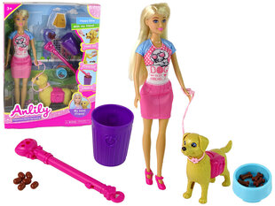 Lelle ar kucēnu un piederumiem Lean Toys cena un informācija | Rotaļlietas meitenēm | 220.lv