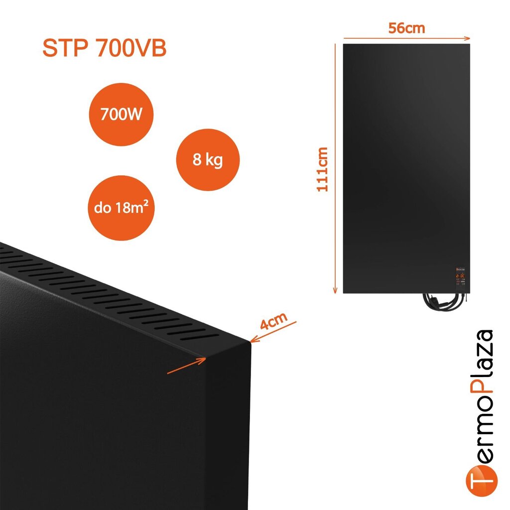 Sildītājs 56x140 cm Termoplaza Stp 900VB, matēti melns cena un informācija | Sildītāji | 220.lv