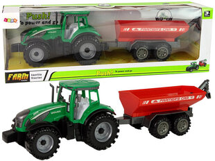 Traktors ar piekabi Lean Toys, zaļš/sarkans cena un informācija | Rotaļlietas zēniem | 220.lv