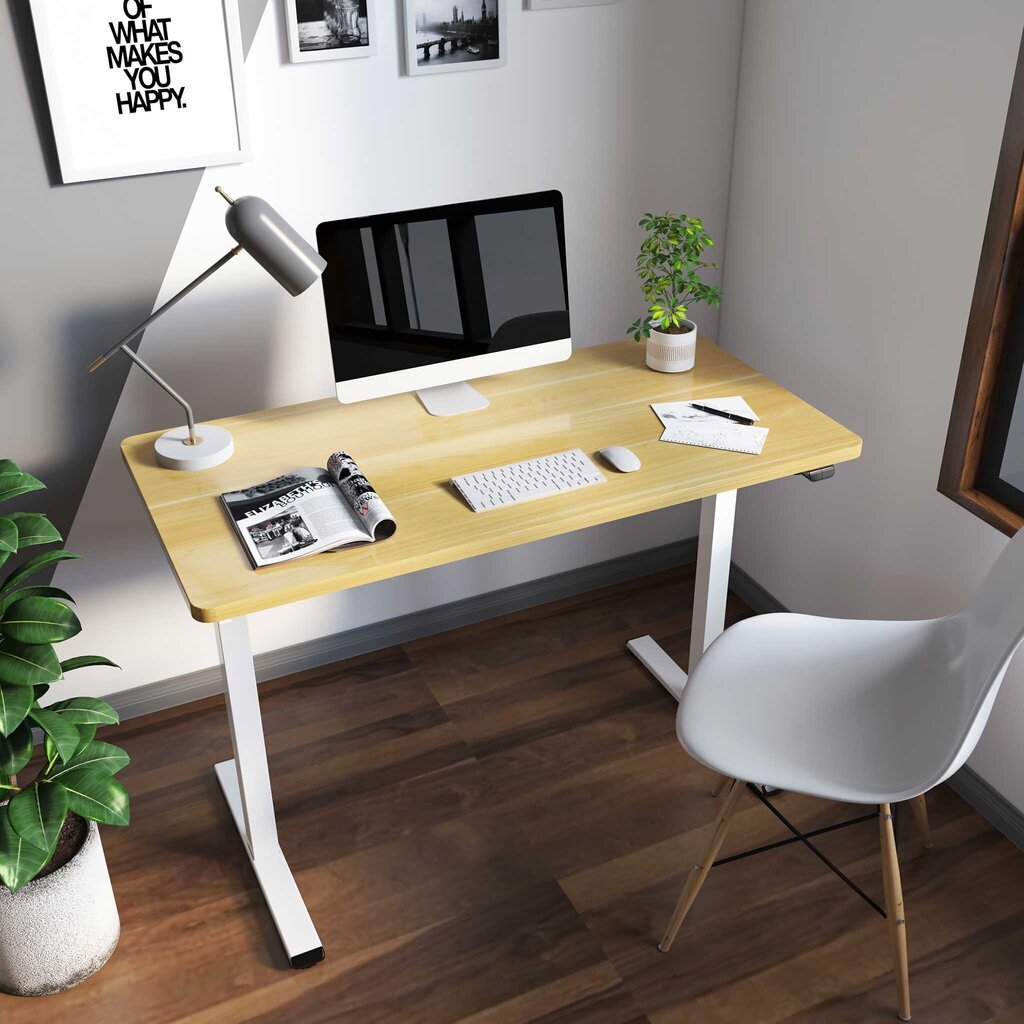 Lykke elektriskais stāvošais galds M100, balts/ošs, 120 x 60 cm cena un informācija | Datorgaldi, rakstāmgaldi, biroja galdi | 220.lv