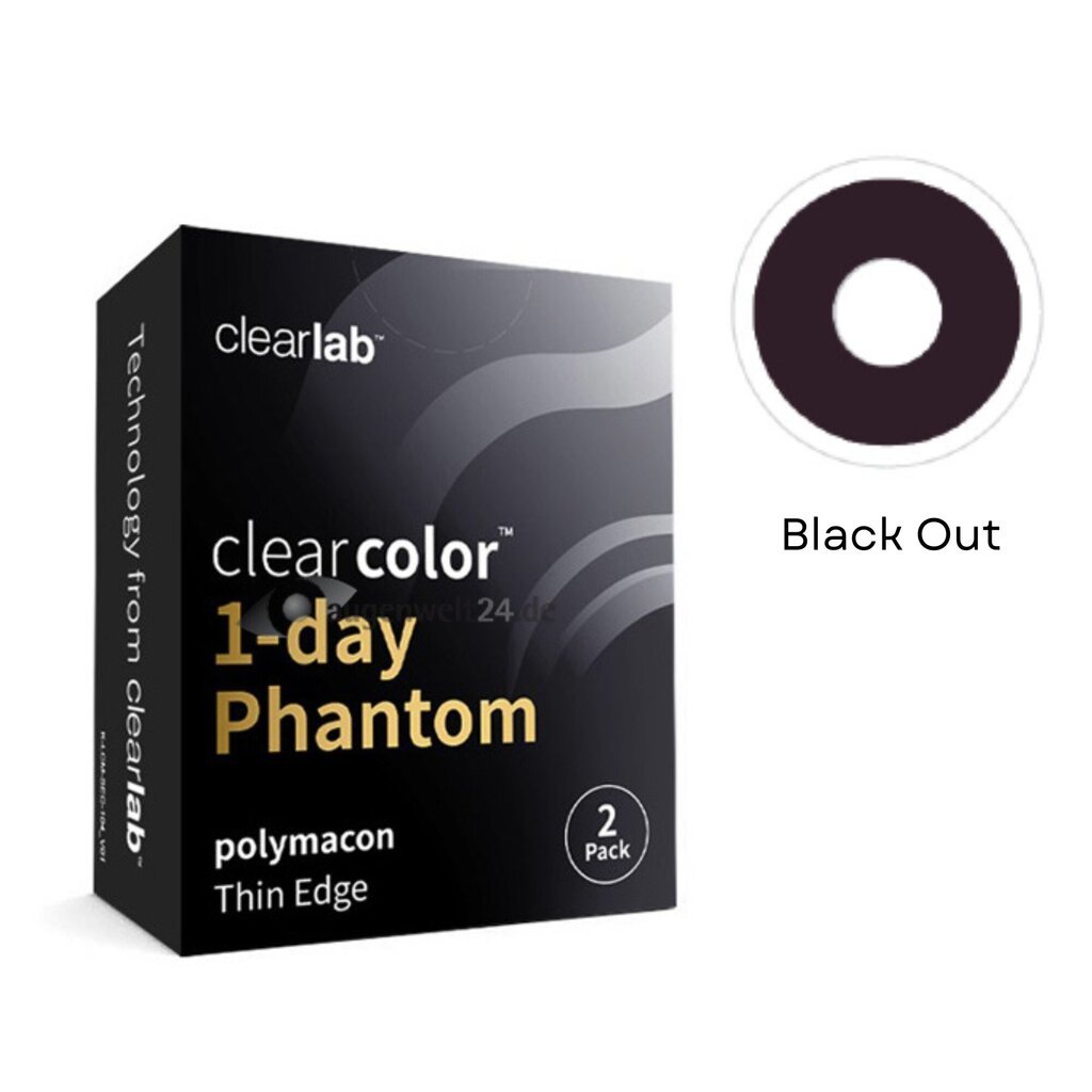 Krāsainās kontaktlēcas Clearcolor Phantom 1Day Black Out FN101N, melnas, 2 gab. cena un informācija | Kontaktlēcas | 220.lv