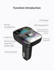 FM-модулятор Powermax GZ01 USB + USB-C цена и информация | FM Модуляторы | 220.lv