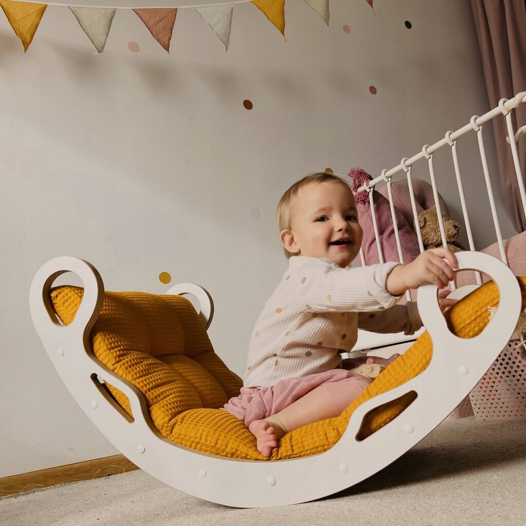 Koka šūpuļkrēsls bērniem ar spilvenu cena un informācija | Rotaļlietas zīdaiņiem | 220.lv