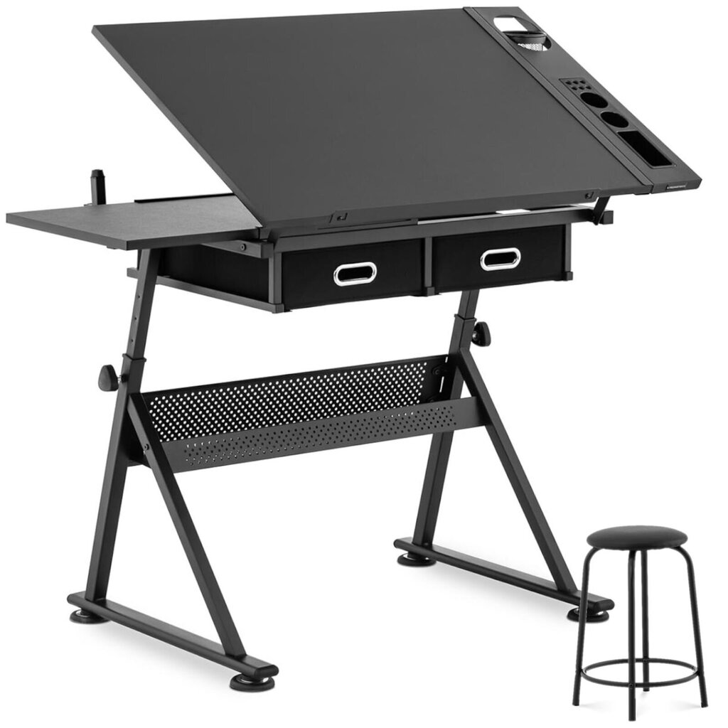 Rakstāmgalds rasēšanas galds ar atvilktnēm un zīmēšanas krēsls 115x60 cm cena un informācija | Datorgaldi, rakstāmgaldi, biroja galdi | 220.lv