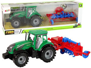 Traktors ar noņemamu jumtu un arklu Lean Toys, zaļš/sarkans cena un informācija | Rotaļlietas zēniem | 220.lv