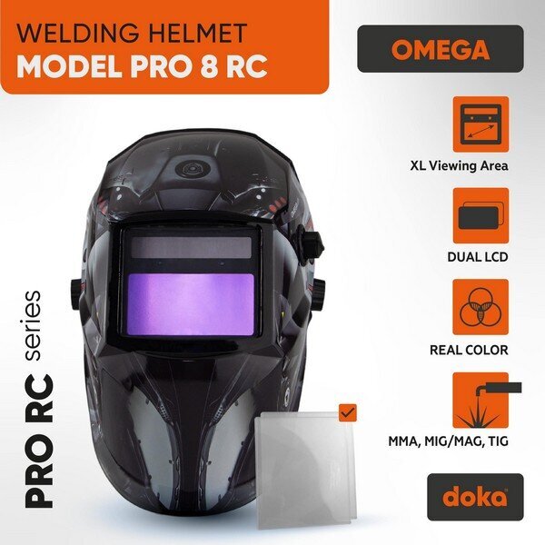 Metināšanas maska automātiskā Doka Pro 8 RC Omega cena un informācija | Galvas aizsargi | 220.lv