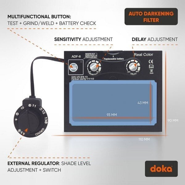 Metināšanas maska automātiskā Doka Pro 6 RC cena un informācija | Galvas aizsargi | 220.lv