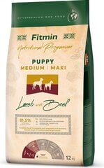 Fitmin Dog Nutritional Programme Medium Maxi Puppy vidēja izmēra šķirņu kucēniem, ar jēra un liellopu gaļu, 12 kg cena un informācija | Sausā barība suņiem | 220.lv
