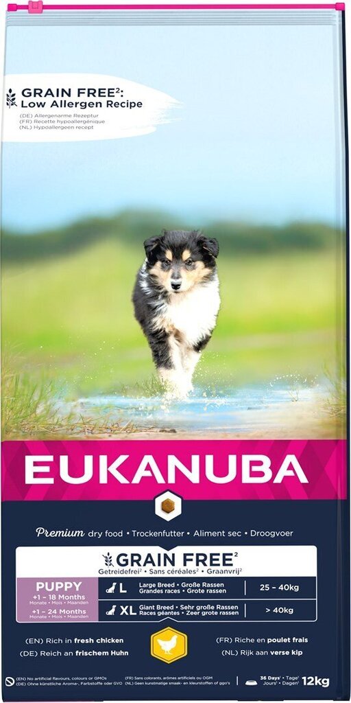 Eukanuba Puppy Grain Free L lielu šķirņu kucēniem, 12 kg cena un informācija | Sausā barība suņiem | 220.lv