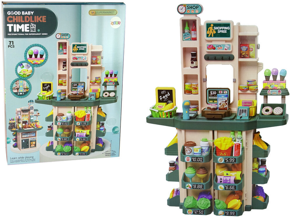 Bērnu pārtikas preču veikals ar virtuvi 2in1 Lean Toys, 71 d. цена и информация | Rotaļlietas meitenēm | 220.lv