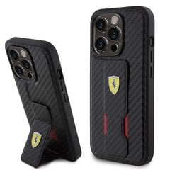 Ferrari Carbon Grip Stand Case for iPhone 15 Pro Black цена и информация | Чехлы для телефонов | 220.lv