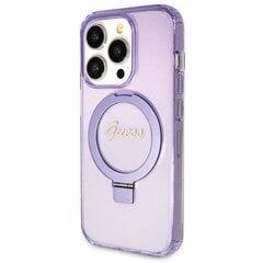 Guess GUHMP14XHRSGSU iPhone 14 Pro Max 6.7" fioletowy|purple hardcase Ring Stand Script Glitter MagSafe цена и информация | Чехлы для телефонов | 220.lv