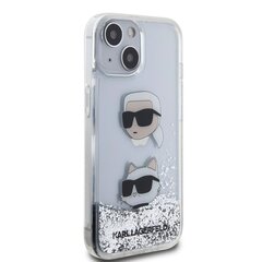 Karl Lagerfeld Liquid Glitter Karl and Choupette Head Case for iPhone 15 Pro Silver цена и информация | Чехлы для телефонов | 220.lv