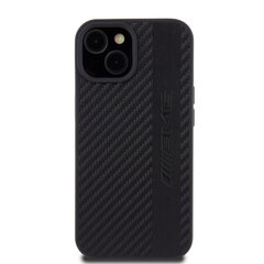 AMG PC|TPU Carbon Effect and Leather Stripe MagSafe Case iPhone 15 Black цена и информация | Чехлы для телефонов | 220.lv