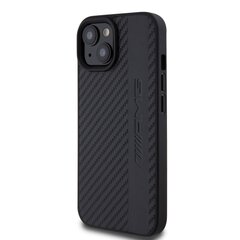 AMG PC|TPU Carbon Effect and Leather Stripe MagSafe Case iPhone 15 Black цена и информация | Чехлы для телефонов | 220.lv