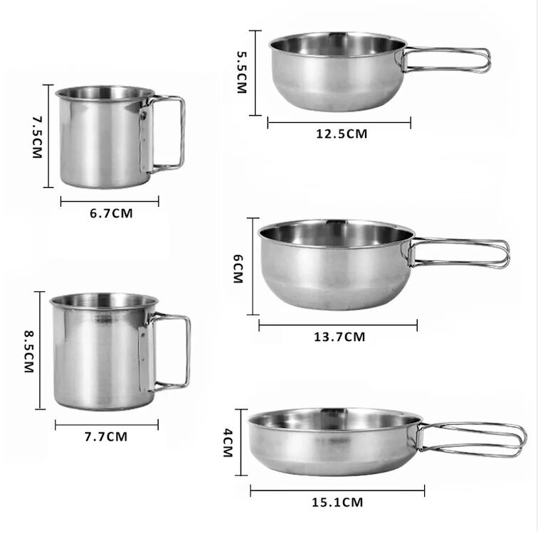 Pārnēsājams 5-daļīgs kempinga komplekts цена и информация | Ugunskura katli, trauki un galda piederumi  | 220.lv