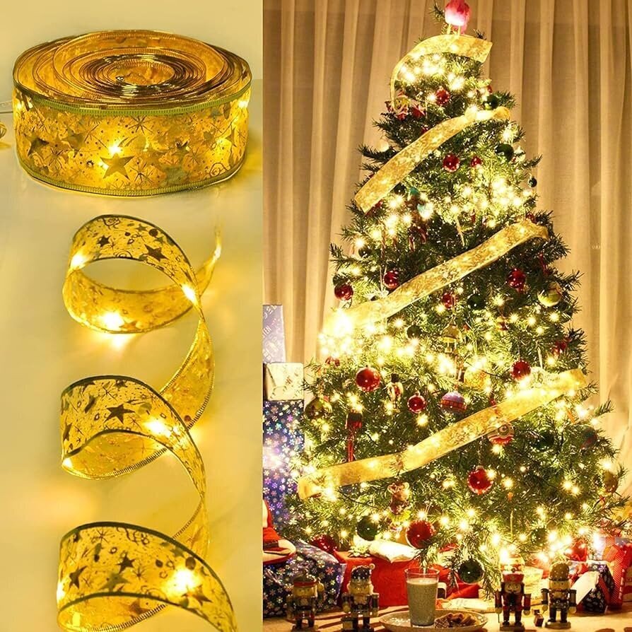 Ziemassvētku rotājumu lente, 500cm x 5cm цена и информация | Ziemassvētku lampiņas, LED virtenes | 220.lv
