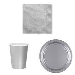 Комплект одноразовой посуды, серебристый, 14 персон  цена и информация | Праздничная одноразовая посуда | 220.lv