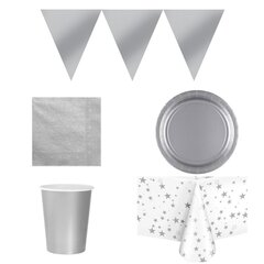 Комплект одноразовой посуды, серебристый, 14 персон  цена и информация | Праздничная одноразовая посуда | 220.lv