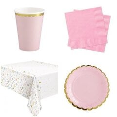  Комплект одноразовой посуды, розовый с золотой комочкой, 6 персон  цена и информация | Праздничная одноразовая посуда | 220.lv