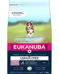 Eukanuba Grain Free S/M Puppy mazu un vidēju šķirņu kucēniem, ar jēra gaļu, 12 kg cena un informācija | Sausā barība suņiem | 220.lv