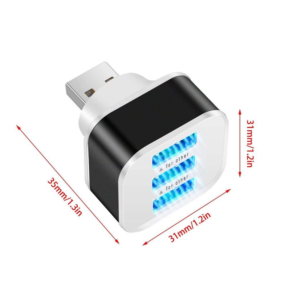 3 portu USB koncentrators ar LED indikatoru melns cena un informācija | Adapteri un USB centrmezgli | 220.lv