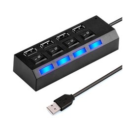 4-портовый адаптер-концентратор USB 2.0 со светодиодной подсветкой, черный цена и информация | Адаптеры и USB разветвители | 220.lv