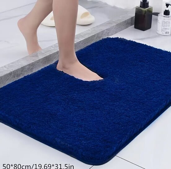 Plīša vannas istabas paklājs, 80x50 cm, zils cena un informācija | Vannas istabas aksesuāri | 220.lv