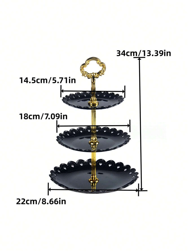 3 līmeņu plastmasas desertu statīvs, melns cena un informācija | Trauki, šķīvji, pusdienu servīzes | 220.lv
