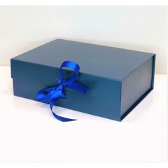 Magnētiskā dāvanu kastīte ar lenti (zila, M, 28 x 21 x 9 cm) cena un informācija | Dāvanu saiņošanas materiāli | 220.lv