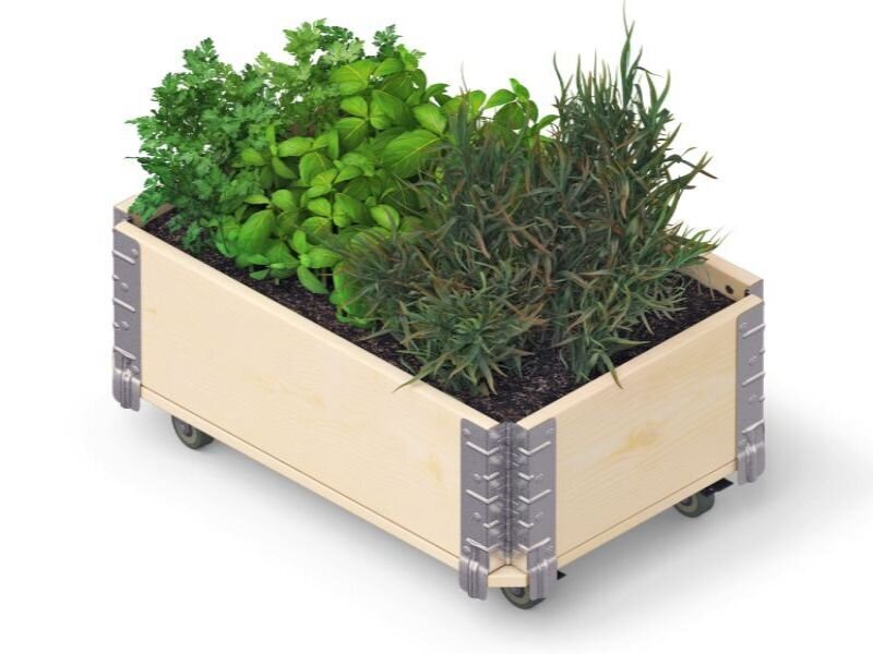 Puķu kaste ar riteņiem Herbs Box, 60x40x19,5cm cena un informācija | Siltumnīcas | 220.lv