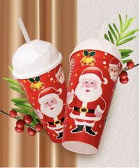 Ziemassvētku glāze ar vāku un salmiņu, sarkana цена и информация | Стаканы, фужеры, кувшины | 220.lv
