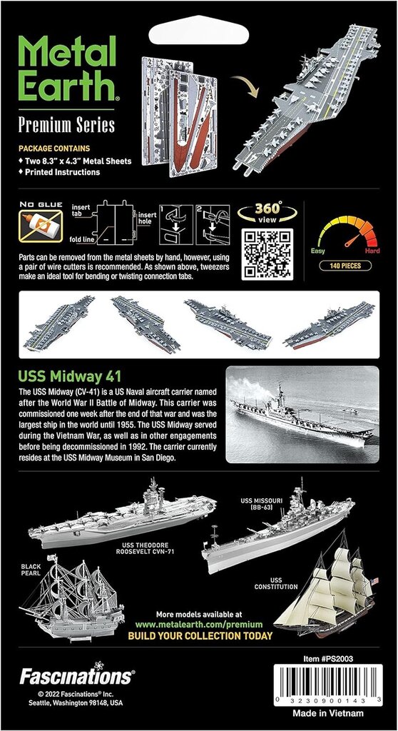 3D metāla puzle Metal Earth Uss Midway cena un informācija | Konstruktori | 220.lv