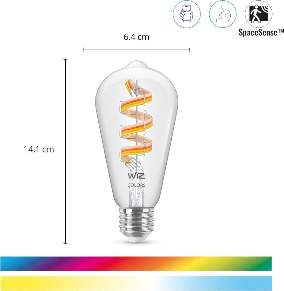 WiZ spuldze , E27, ST64, RGB, Wi-Fi, 2200-6500 K, kirk, 470 lm, 1 kpl cena un informācija | Spuldzes | 220.lv