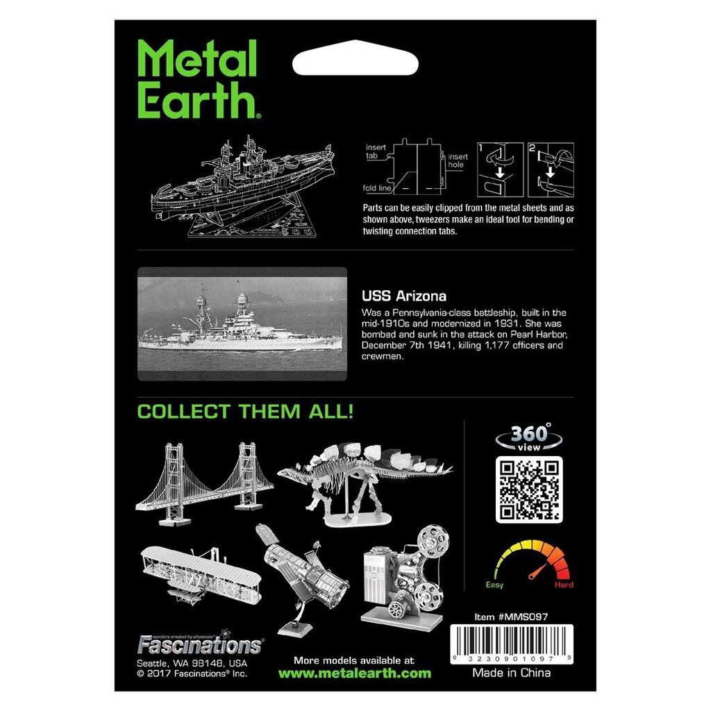 3D metāla puzle Metal Earth Uss Arizona cena un informācija | Konstruktori | 220.lv