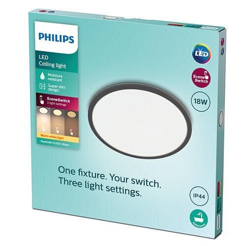 Philips Superslim CL550 - griestu lampa, apaļa, melna, 1500 lm, 2700K cena un informācija | Griestu lampas | 220.lv