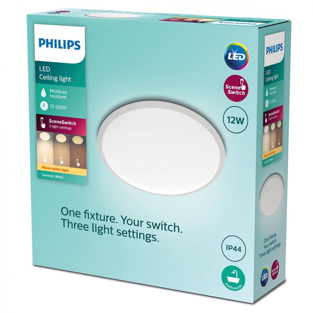 Philips Cavanal griestu lampa, apaļa, balta, 1200 lm, 2700K, IP44 cena un informācija | Griestu lampas | 220.lv