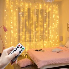 LED-лента, занавеска, на Рождество, занавеска с пультом от USB, желтого цвета, 3м x 3м цена и информация | Гирлянды | 220.lv