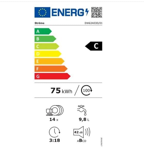 Ströme DW63A03D/01WH cena un informācija | Trauku mazgājamās mašīnas | 220.lv