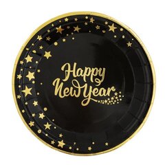 Vienreizlietojamie papīra šķīvji Happy New Year, 18 cm cena un informācija | Vienreizējie trauki | 220.lv