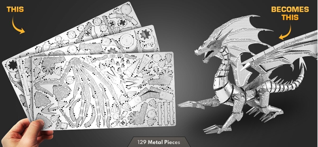 Metāla konstruktors Metal Earth Silver Dragon cena un informācija | Konstruktori | 220.lv