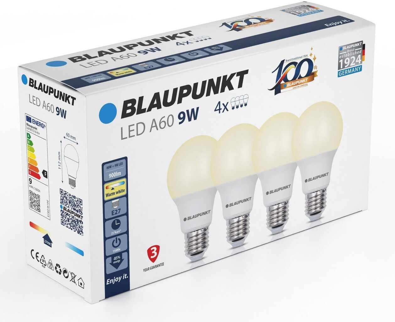 Blaupunkt LED spuldzes E27 9W 4gab, silti baltas cena un informācija | Spuldzes | 220.lv